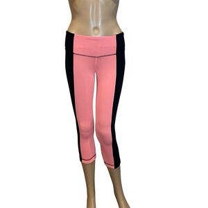 Lululemon Wunder Under Capri Crop Bonded Stripe Leggings Black Orange Size 4 EUC